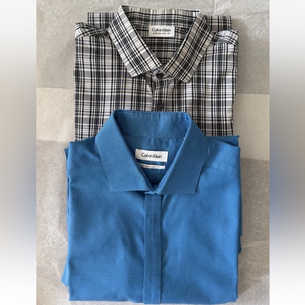 Calvin Klein Lot Of 2 Large Slim Fit Non Iron Long Sleeve Dress Shirts. 32/33